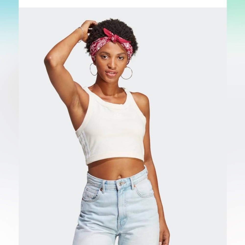 Adidas Originals White Fitted Sleeveless Crop Top